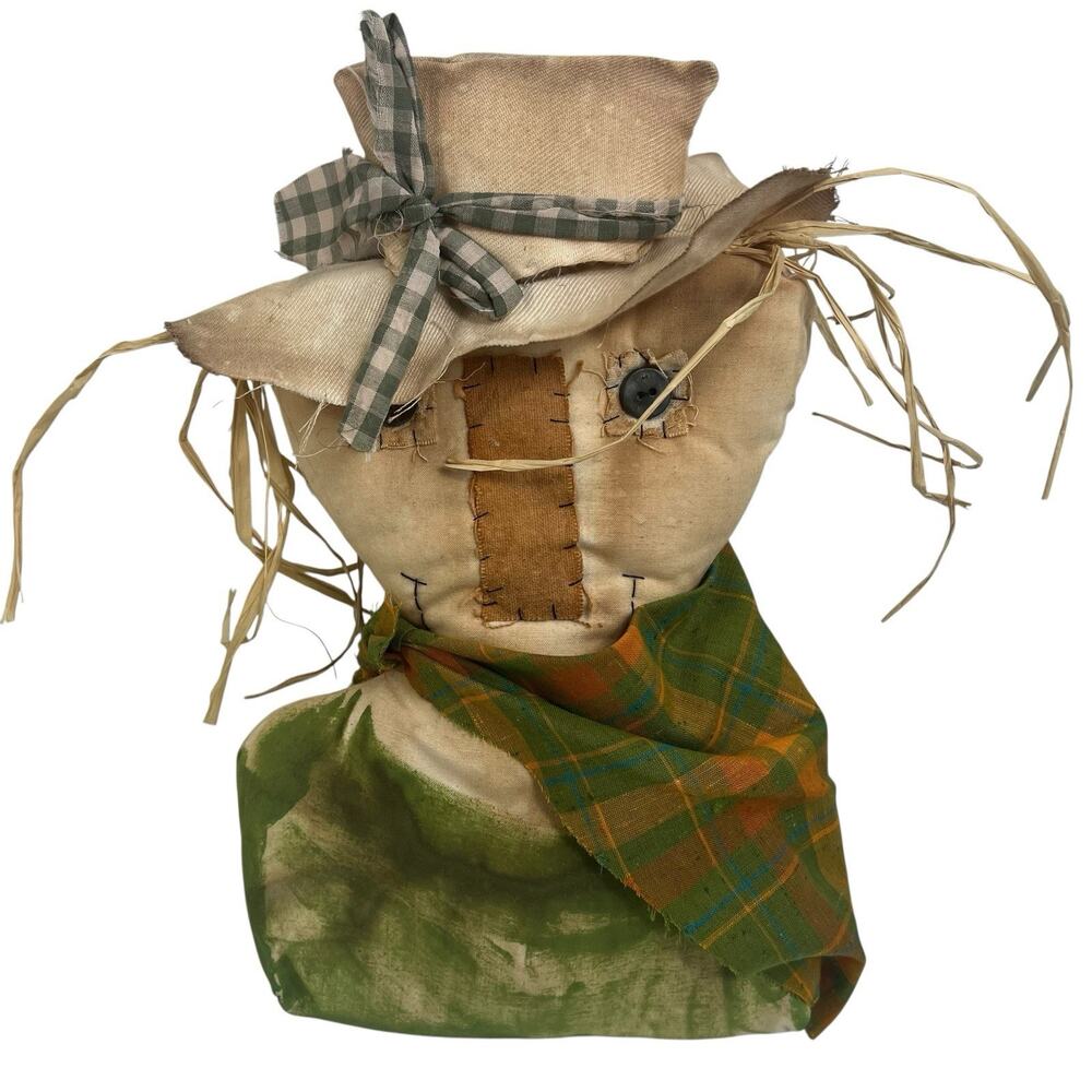 Primitive Handmade Scarecrow Fall Halloween Head Shelf Decor Sitter Button Eyes‎